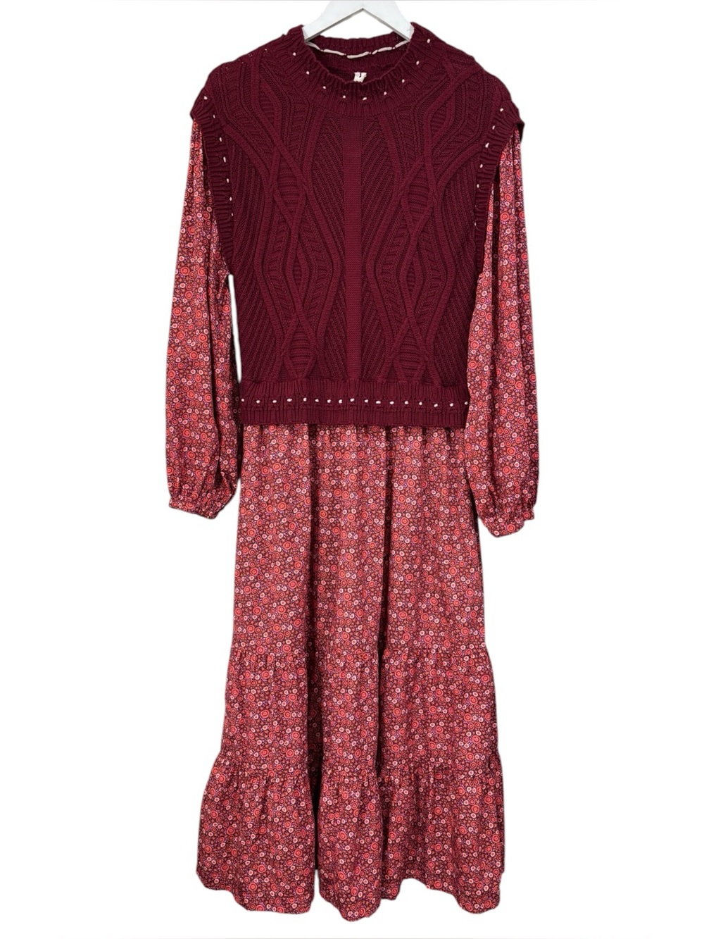By Anthropologie Layered Burgundy Sweater Dress Size Large Womens